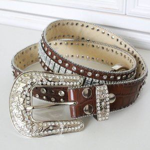 Leather Rhinestone Western Belt